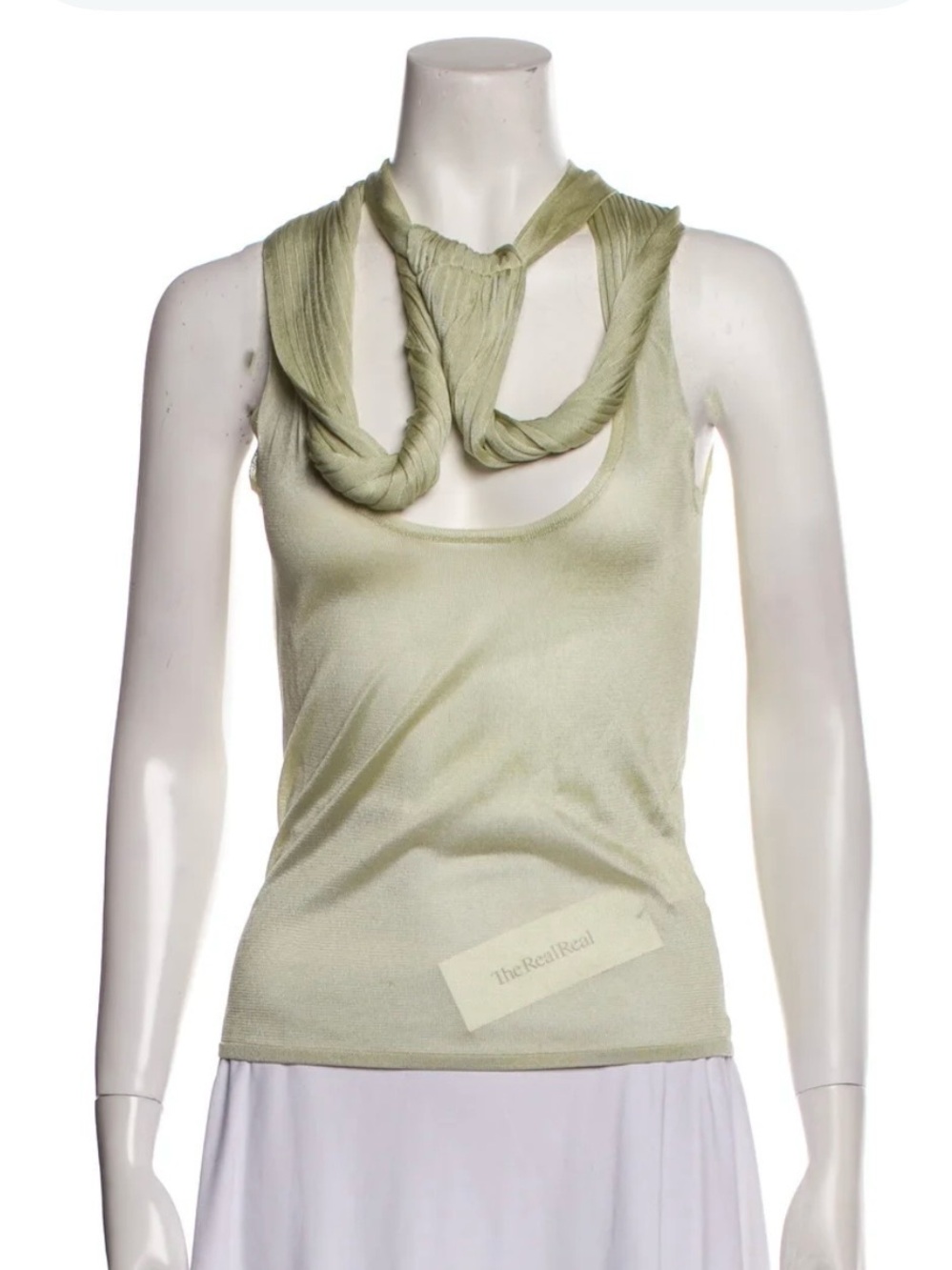 Valentino Vintage Y2K Pistachio Draped Scarf Knit Tank Top